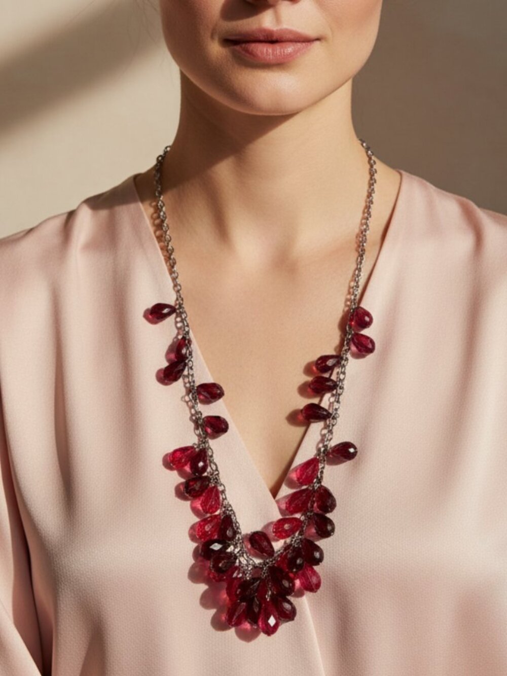 Vibrant! LOFT Magenta Beaded Long Necklace